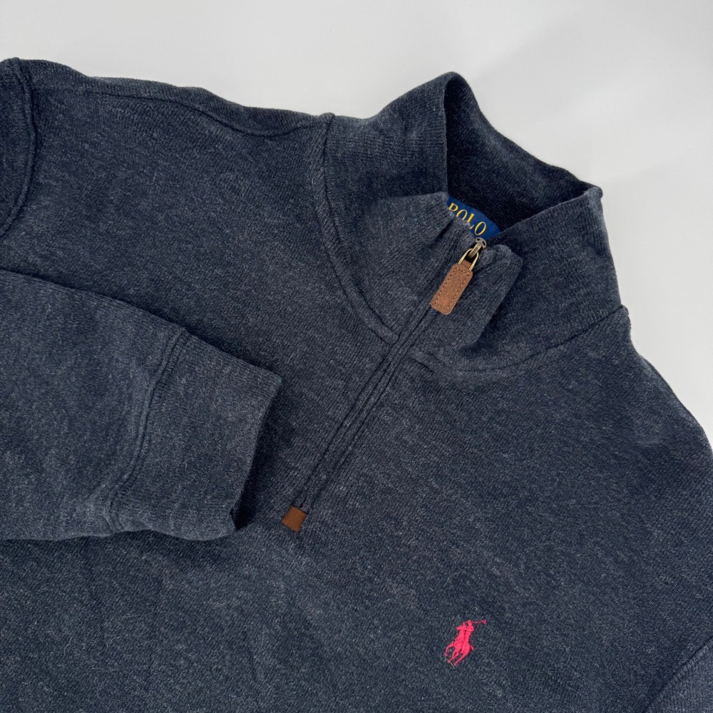 Polo Ralph Lauren Quarter Zip Pullover Sweatshirt Red Heather Gray Logo Mens XL